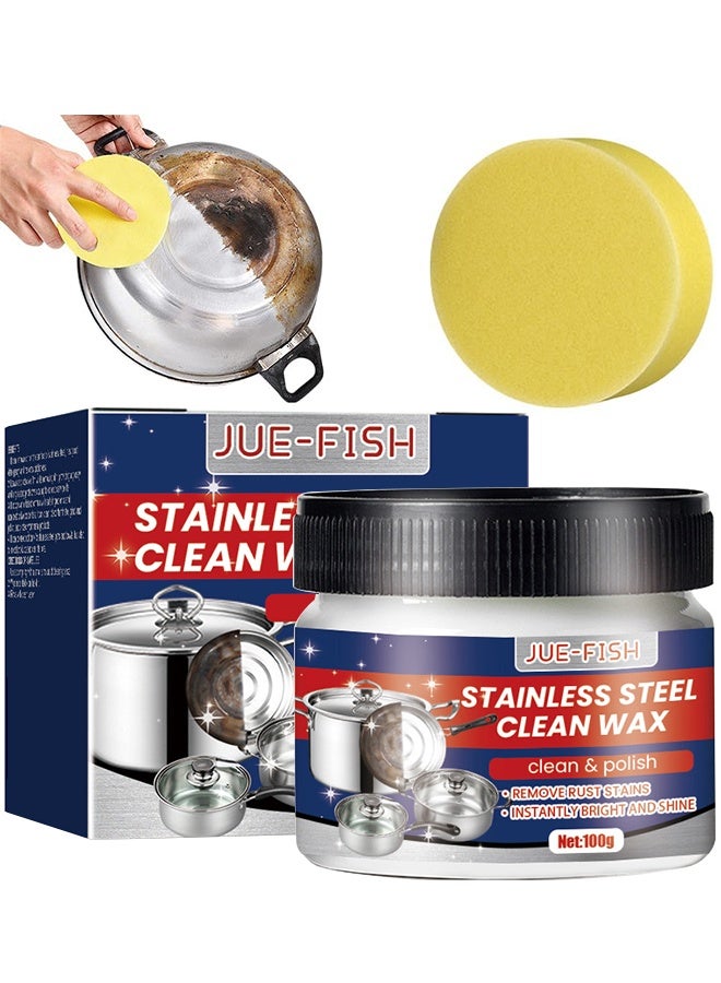 JUE-FISH Stainless Steel Clean Wax, Stainless Steel Cleaning Paste, Metal Polish, Metal Cleaner And Polish, Magical Nano, Technology Stainless Steel Cleaning Paste-Surface Safe, Stainless Steel Cleaning Paste For Appliances, 100G - Image 1